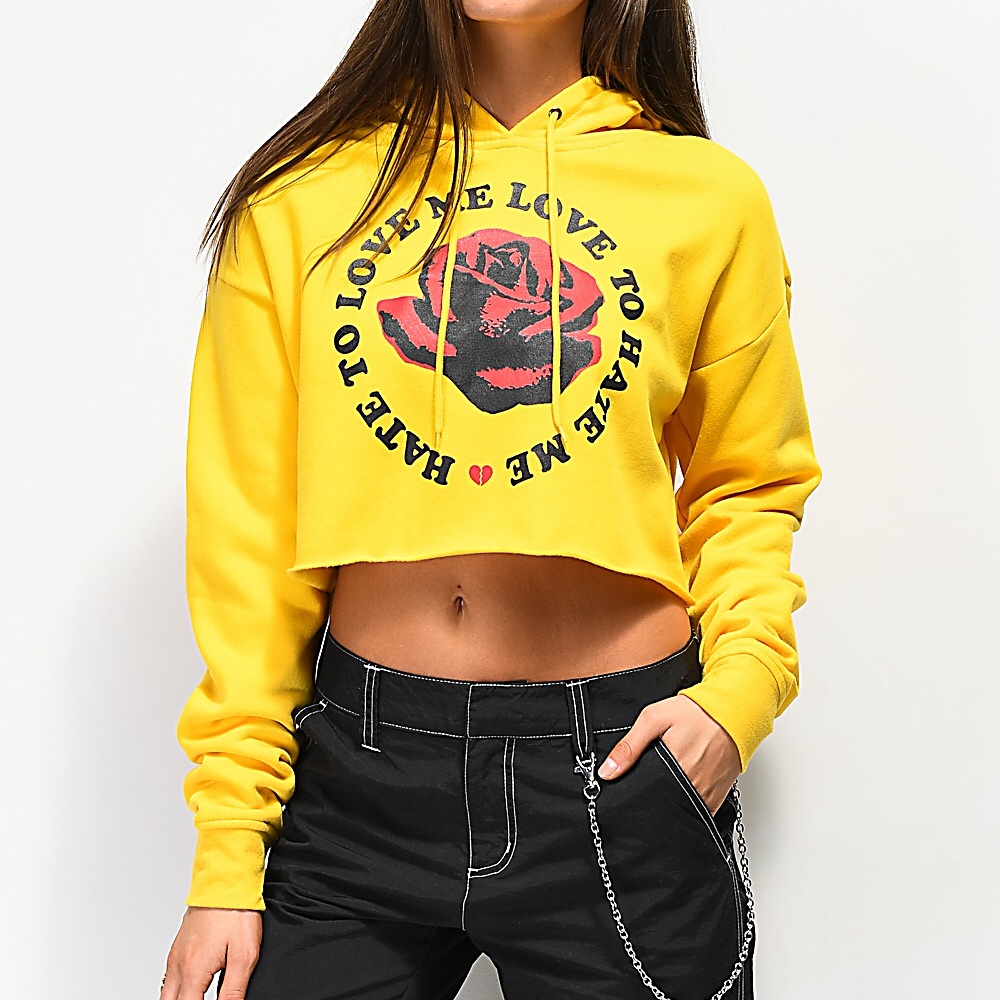 Empyre Ariana Love Rose Yellow Crop Hoodie